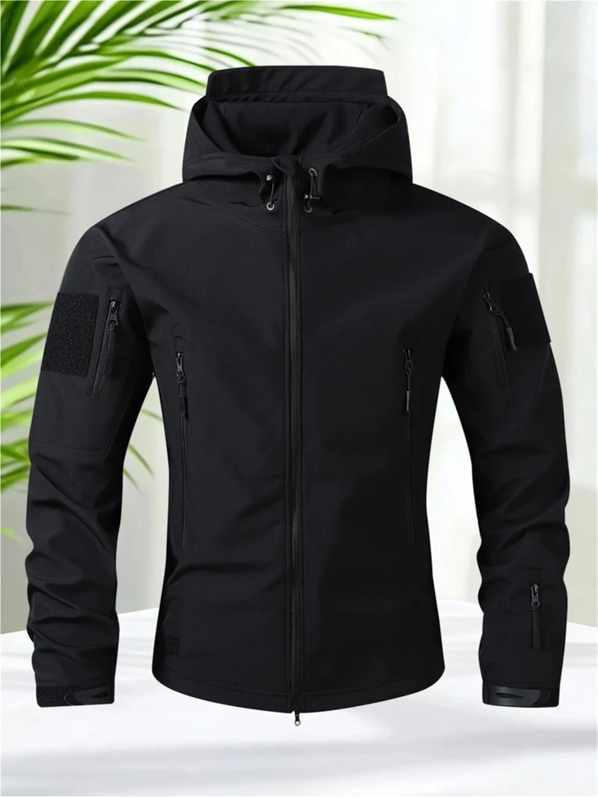 Giacca impermeabile da uomo, softshell, for escursionismo, caccia, multitasche, con cappuccio, fodera in pile, resistente alla pioggia Per Uomo