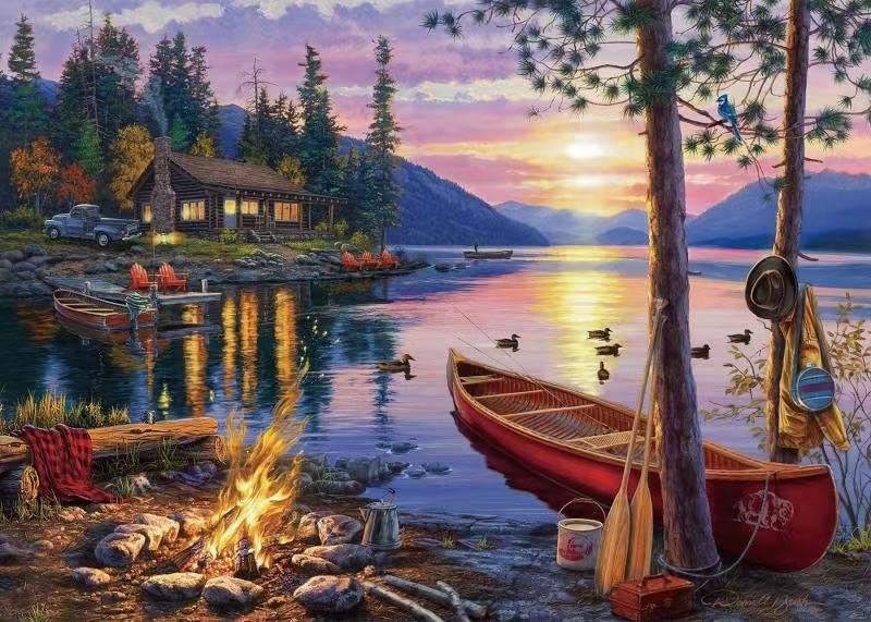 WESEN 1000 Piece Jigsaw Puzzle for Adult, Darrell Bush Canoe Lake Jigsaw for Stress Relief & Fun