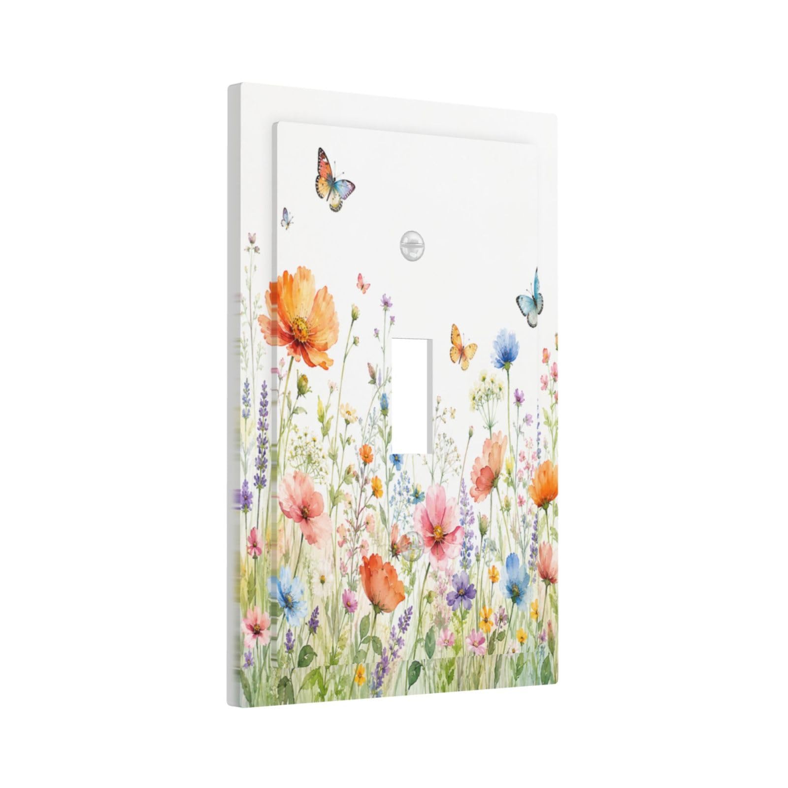Xuejiaku Decorative Light Switch Cover Plate Watercolor Wild Lavender Butterfly Spring Meadow Floral 1 Gang Single Toggle Wall Plates Outlet Covers Switch Plate Covers Faceplate for Home Decor