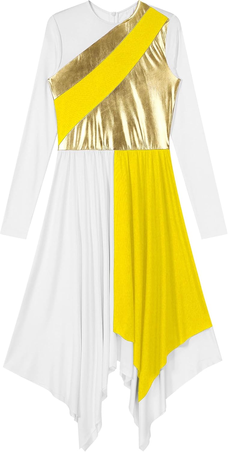 iiniim Womens Color Block Lyrical Praise Dance Dress Liturgical Dancewear Church Dance Attire Costume