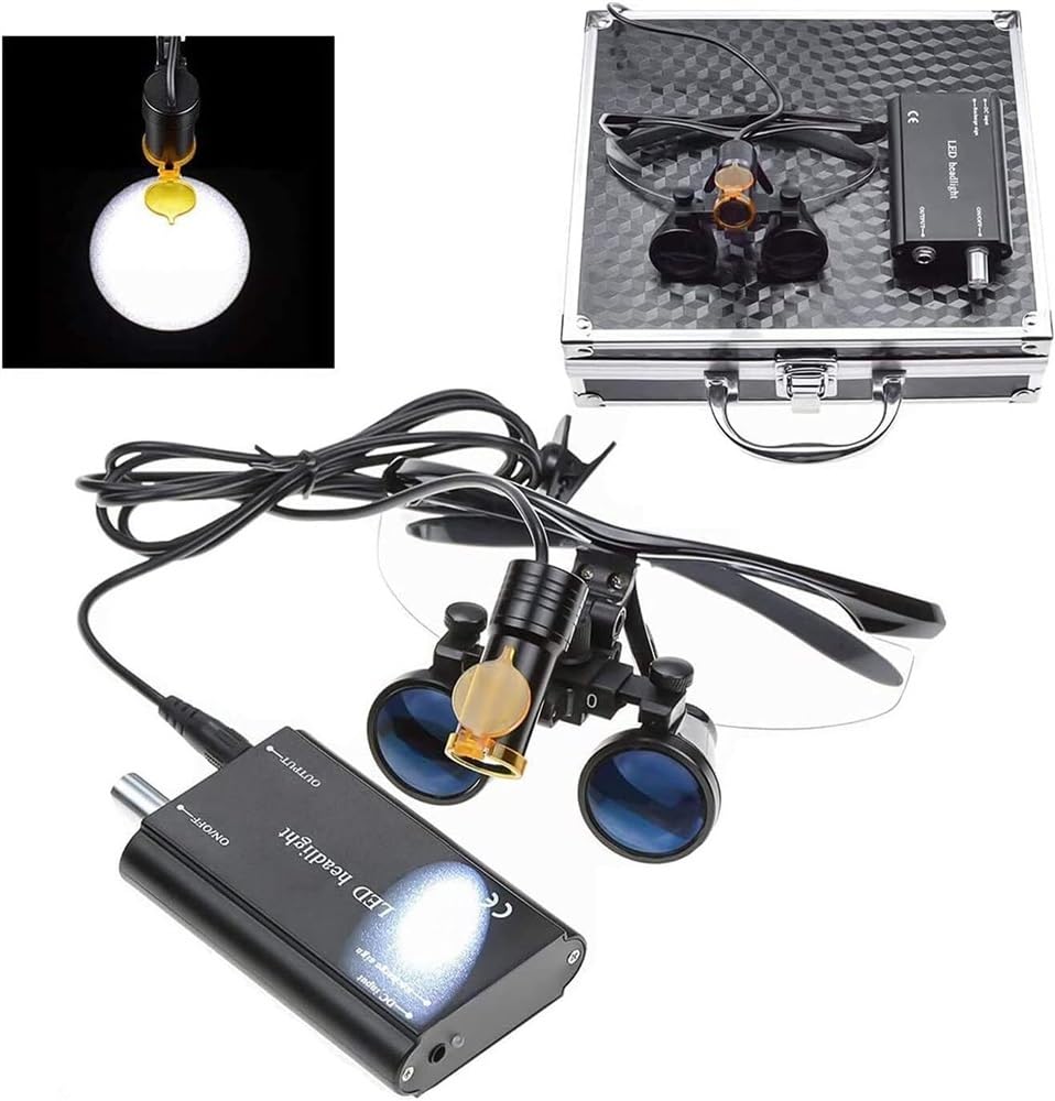 Lupas binoculares de Laboratorio de 2,5/3,5 x 420 con luz LED Frontal y práctico Estuche de Transporte.