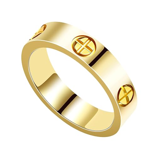 YAISZYW Women's Stainless Steel Wedding Ring 18K Gold Love Ring Friendship Engagement Wedding Jewelry, Promise Ring Mother's Day Christmas Birthday Gift, Size 5-10