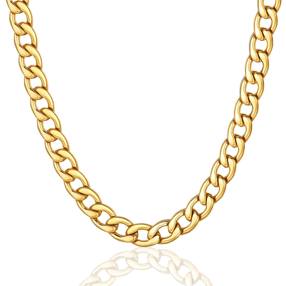 ChainsPro Cuban Link Necklace for Men, Silver/Black/Gold Plated Stainless Steel Mens Chain Necklace 5/9/12/15 MM Width,14"-30" Length Hip Hop