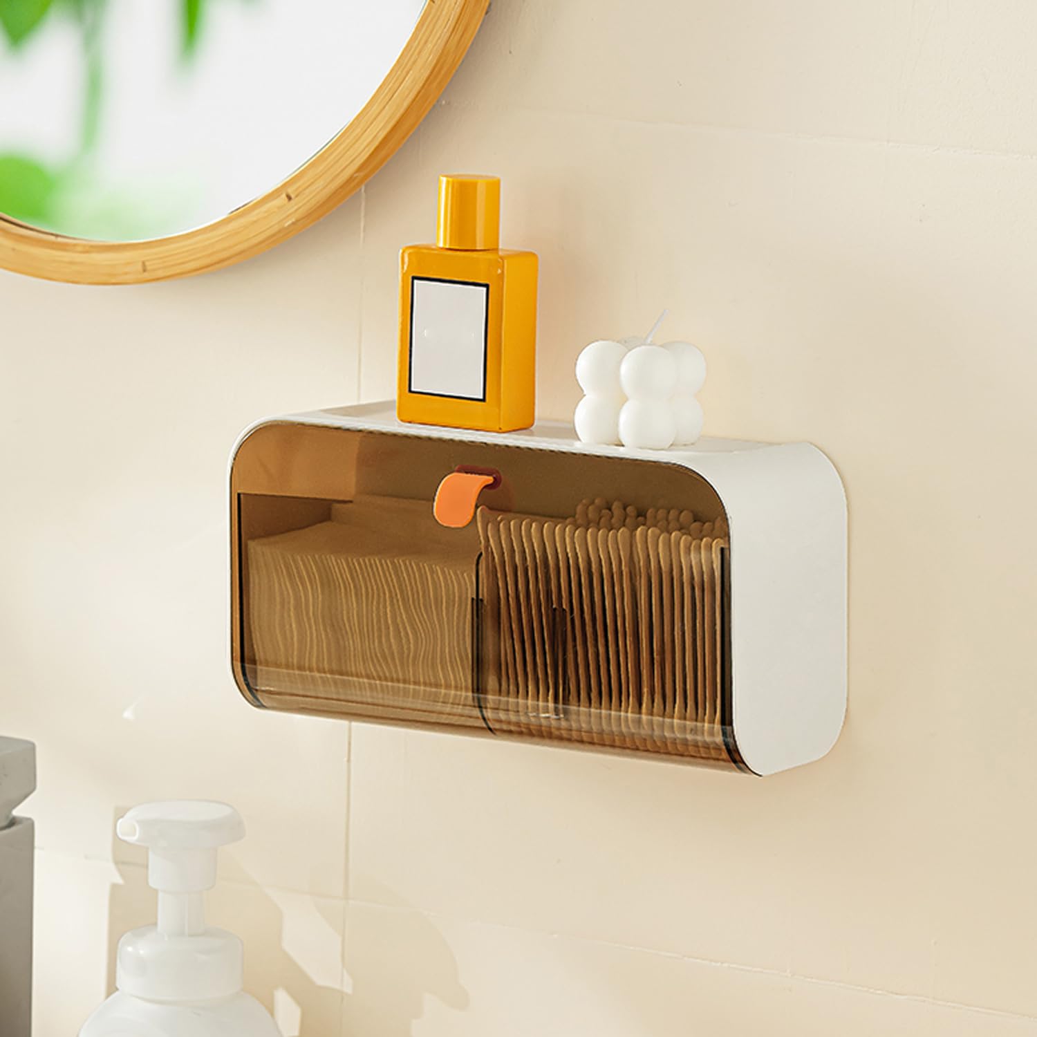 MORNITE Pad Holder for Bathroom,Sanitary Napkins Organizer,Feminine Tampons Storage Day Overnight Cotton Pad Holder, Brown