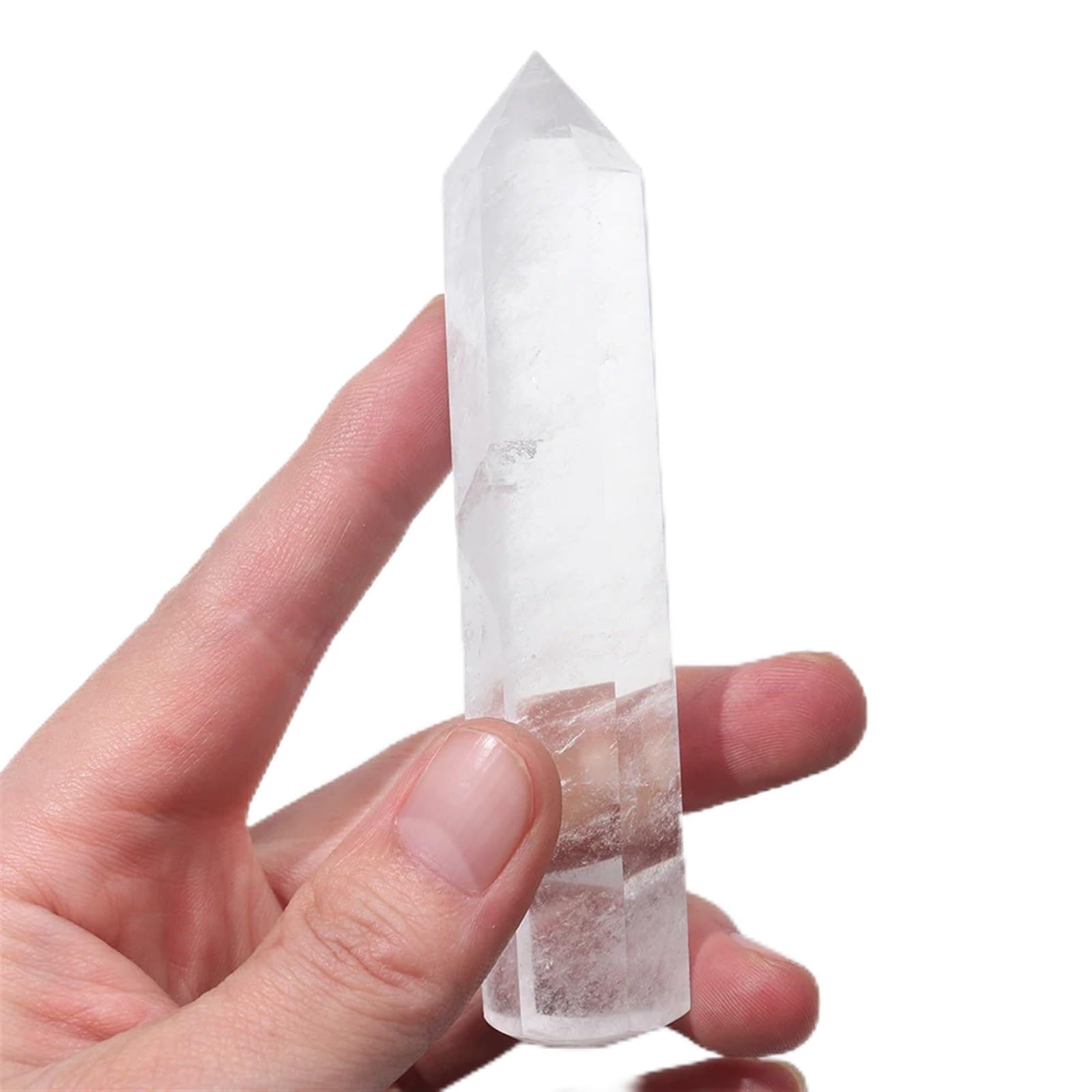 Tour de cristal de roche et quartz transparent, colonne pointue décoration