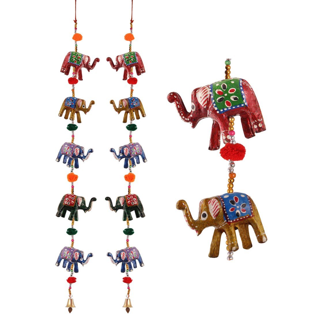 Handicrafts Paradise Wood Metal Paper Door Hanging (Length: 65 cm, Elephant: 2.5 x 2 inch, Multicolour)