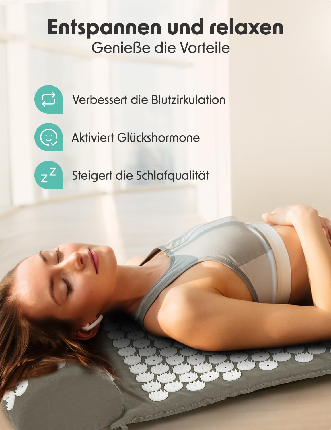 LifeGoods Akupressurmatte Mit Kissen - Akkupressmatte - Akkupressurmatte+ - Akupressur Matte - Akupunktur Matte - Massagematte - Rücken - Stachelmatte - Fakirmatte - Nagelmatte - Acupressure Mat