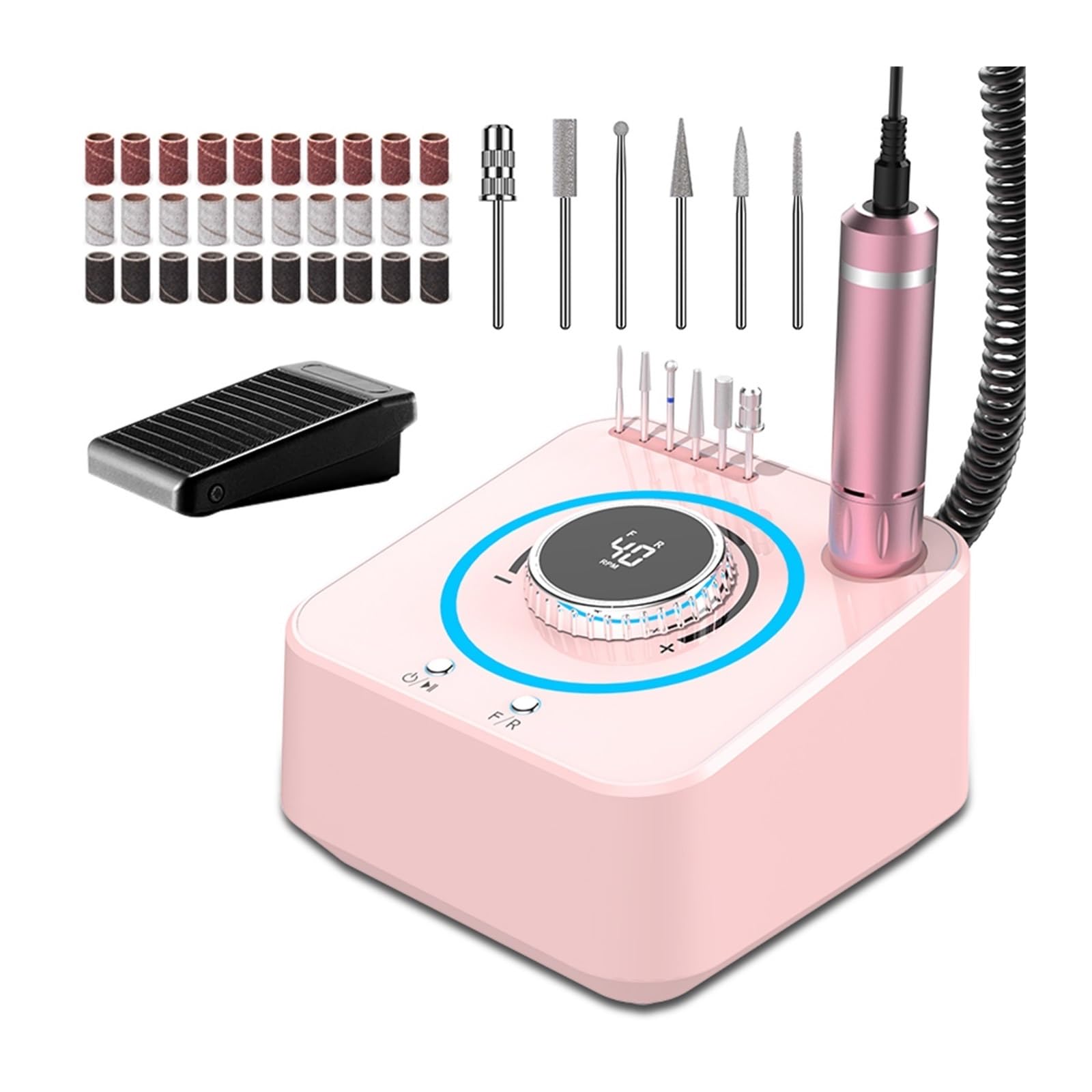 Elektryczna wiertarka do paznokci, profesjonalny zestaw wierteł 40000 obr./min, elektryczny pilnik na paznokcie akrylowe żelowe ,Niskie wibracje(40000RPM Pink)