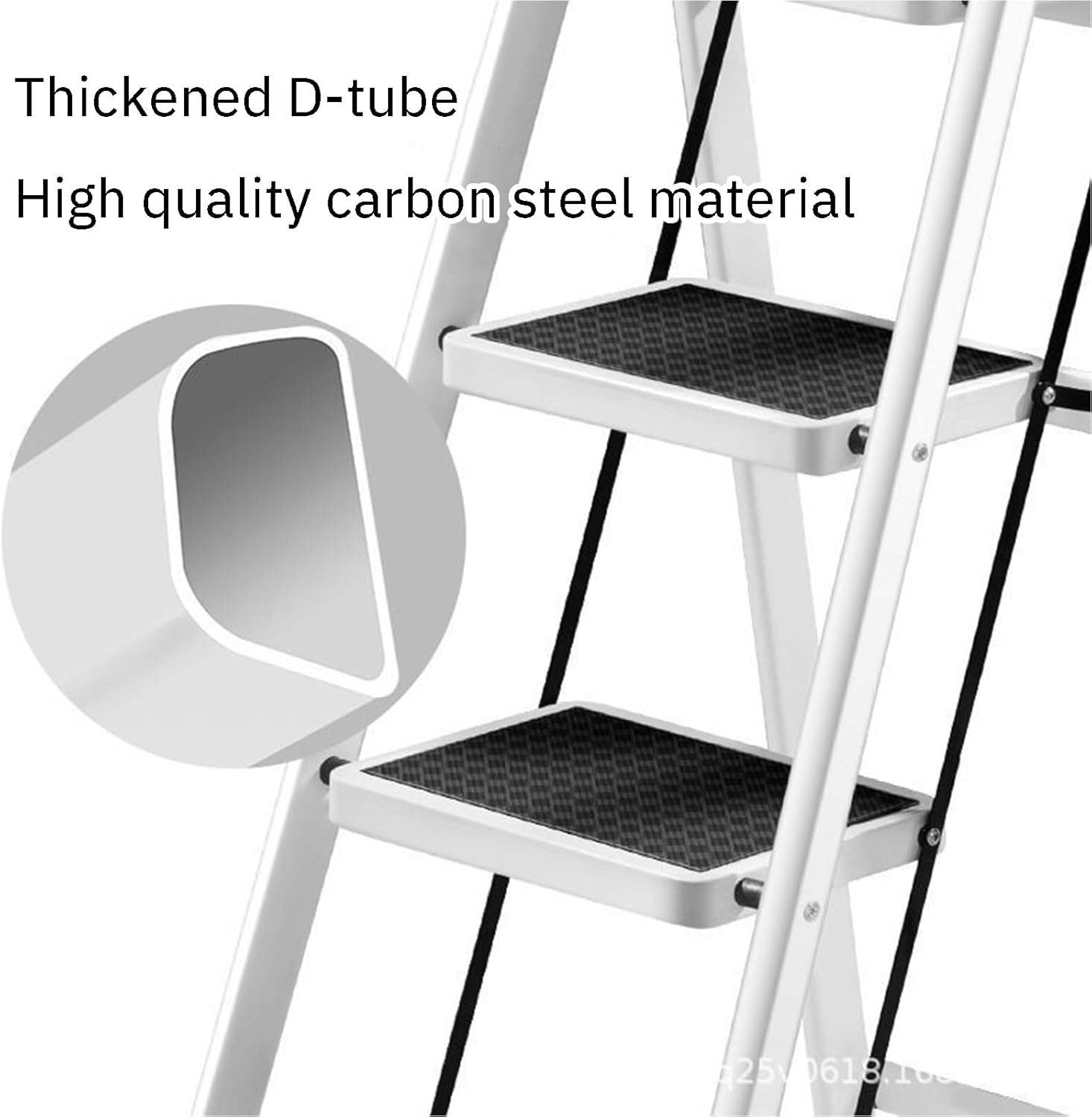 Anti-Slip Folding Step Ladder with Handrails Lightweight 5 Step Foldable Stool for Adults, 330 Lbs Capacity Ideal for Kitchen & Household White, Easy-to-Store Design