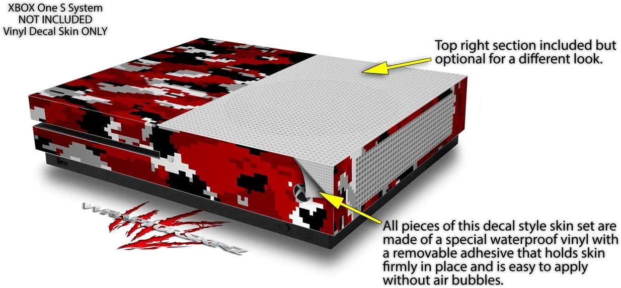 Decal Vinyl Skin Wrap Compatible with Xbox One S Console and Controllers - WraptorCamo Digital Camo Red