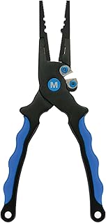 Mustad Aluminum Fishing Plier w/Sheath, Stainless Steel Jaws, Tungsten Carbide Cutter, Blue