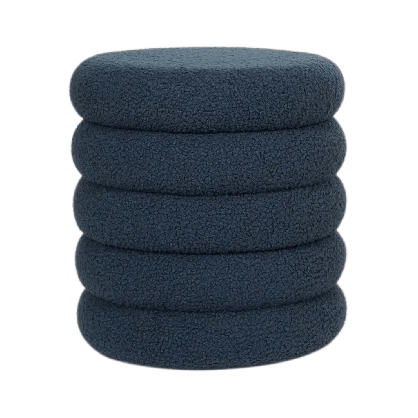 Hodge & Hodge Navy Blue Ribbed Storage Stool – Plush Round Ottoman with Hidden Storage & Padded Lid, Modern Footstool or Vanity Seat for Bedroom or Living Room, Teddy Fabric Finish