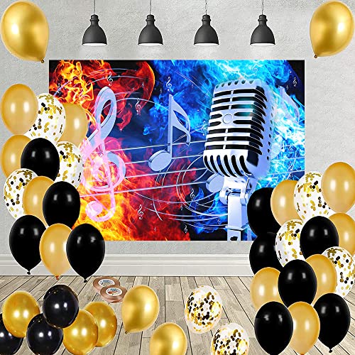 Emtobt 10X7Ft Ice Fire Microphone Backdrop Dream Rock Music Symbol Photography Background Rap Concert Party Fire Blue Water Red Flame Musical Notes Birthday Photoshoot Vinyl Supplies Bjrlem1022 #TOP2