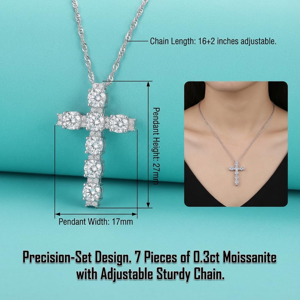 2.1ct Women's Moissanite Cross Necklace - S925 Sterling Silver White Pendant, D Color VVS1 Clarity Moissanite with GRA Certificate, Anniversary Birthday Mother's Valentine's Day Gift - Image 8
