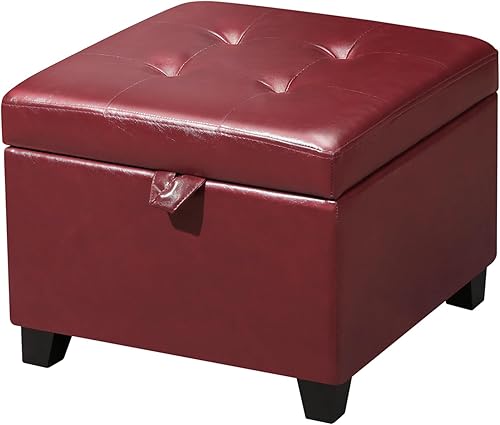Miniatura 25 de Asense Reposapiés otomano de almacenamiento de 17 pulgadas, taburete cuadrado de piel sintética, otomana pequeña con almacenamiento, asiento Style2