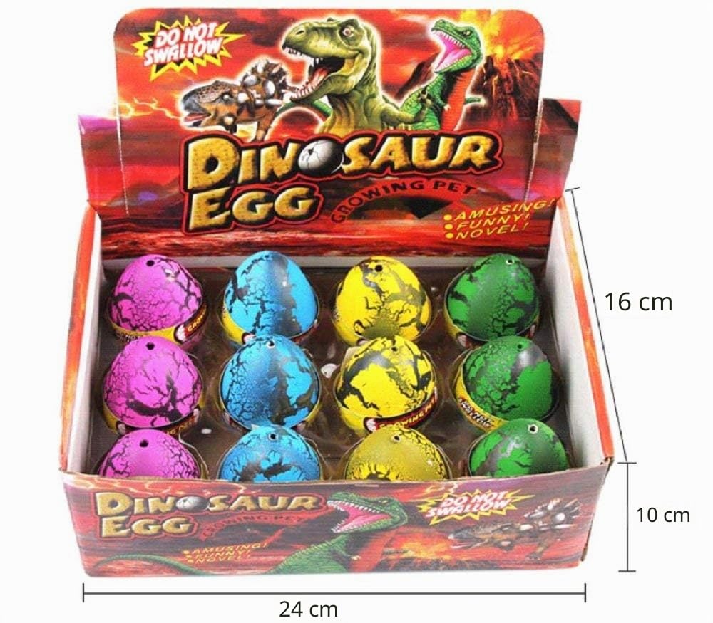 XICHEN® 12 uova di dinosauro carino magico che cresce uovo di dinosauro aggiungere acqua, regalo per bambini, giocattolo gonfiabile (rosso, giallo, blu, verde)