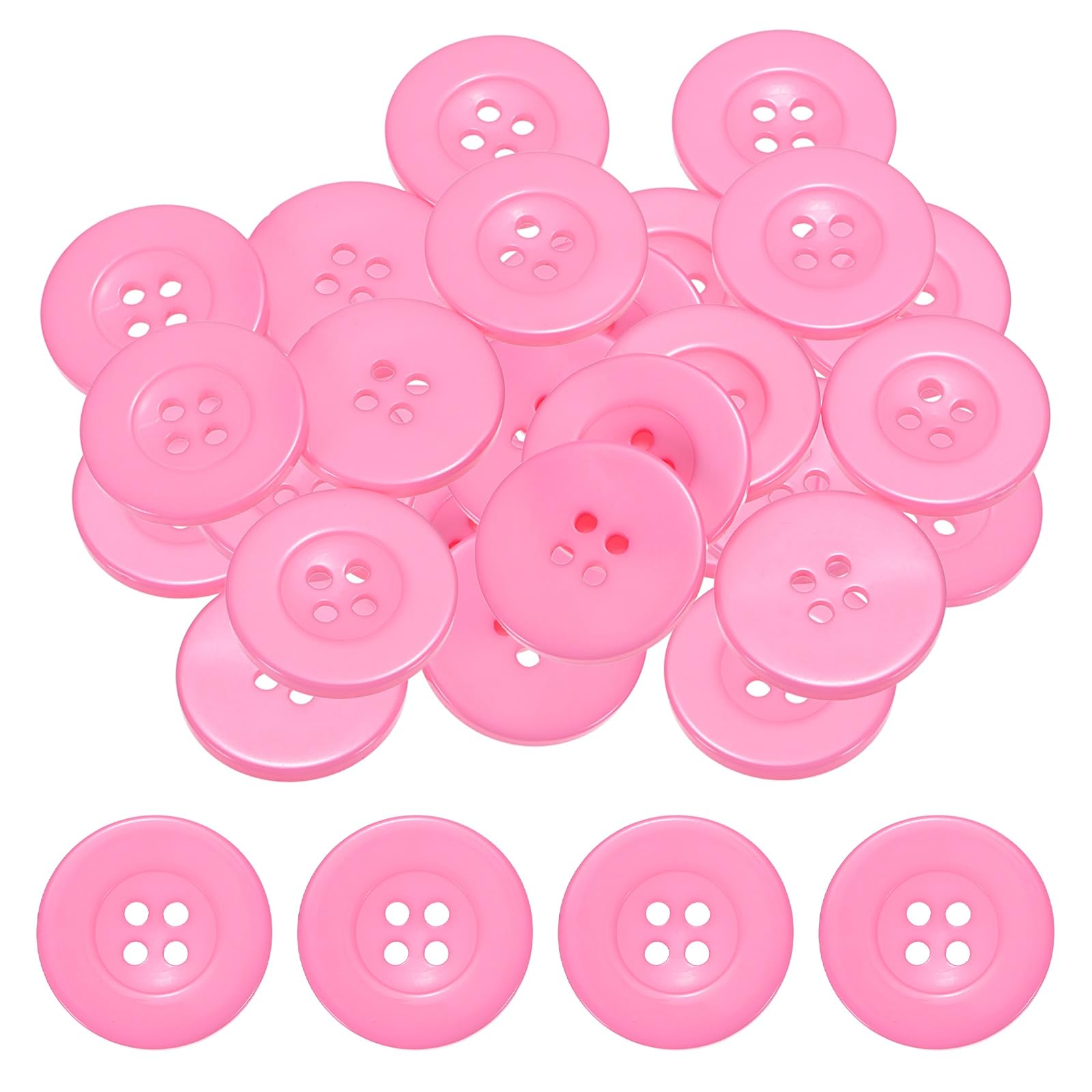 TIXIPEM Sewing Buttons [50pcs] - 1 Inch/ 25mm 40L Resin Round Flat 4-Hole Craft Replacement Buttons for Coats & Sewing Clothing & DIY - [Pink]