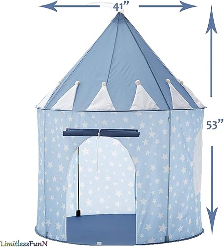 Miniatura 5 de LimitlessFunN Tienda de campaña para niños con luces de estrellas y estuche de transporte  Pop Up portátil que brilla en la oscuridad azul estrellas