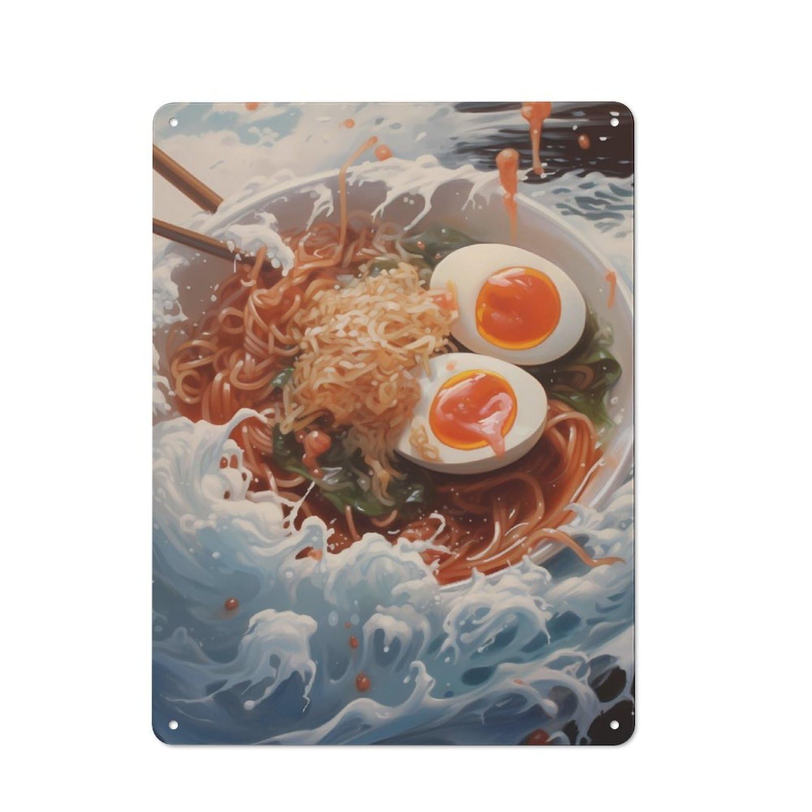 Junmoney Ramen Wave Off Kanagawa Rustic Metal Sign 40X30cm Featuring For Hallway Wall, For Collectors Decorating Hallways And Entrance Areas
