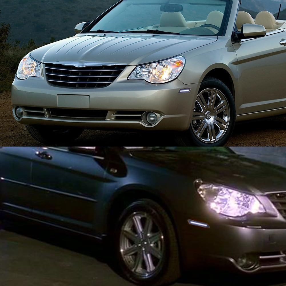 For 2007 2008 2009 2010 2010 Chrysler Sebring Front Bumper side Marker Reflector Light White Led Smoked Lens OEM CH2550128,333-1419L-UF,4389699AA