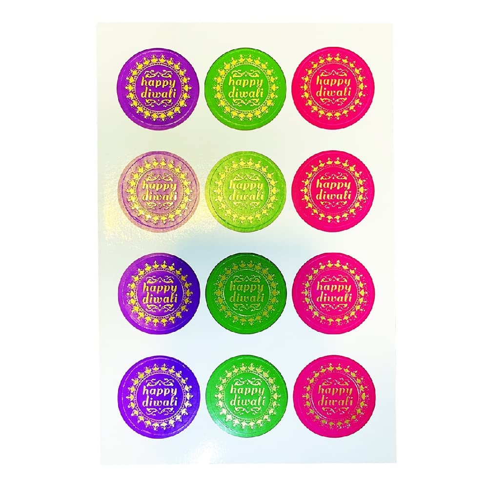 thePartyPopper 120 Pcs Happy Diwali Stickers for Gift Bags, Sweet Boxes & Envelopes | Round Colorful Festival Labels for Diwali Packaging, Return Gifts & Decorations