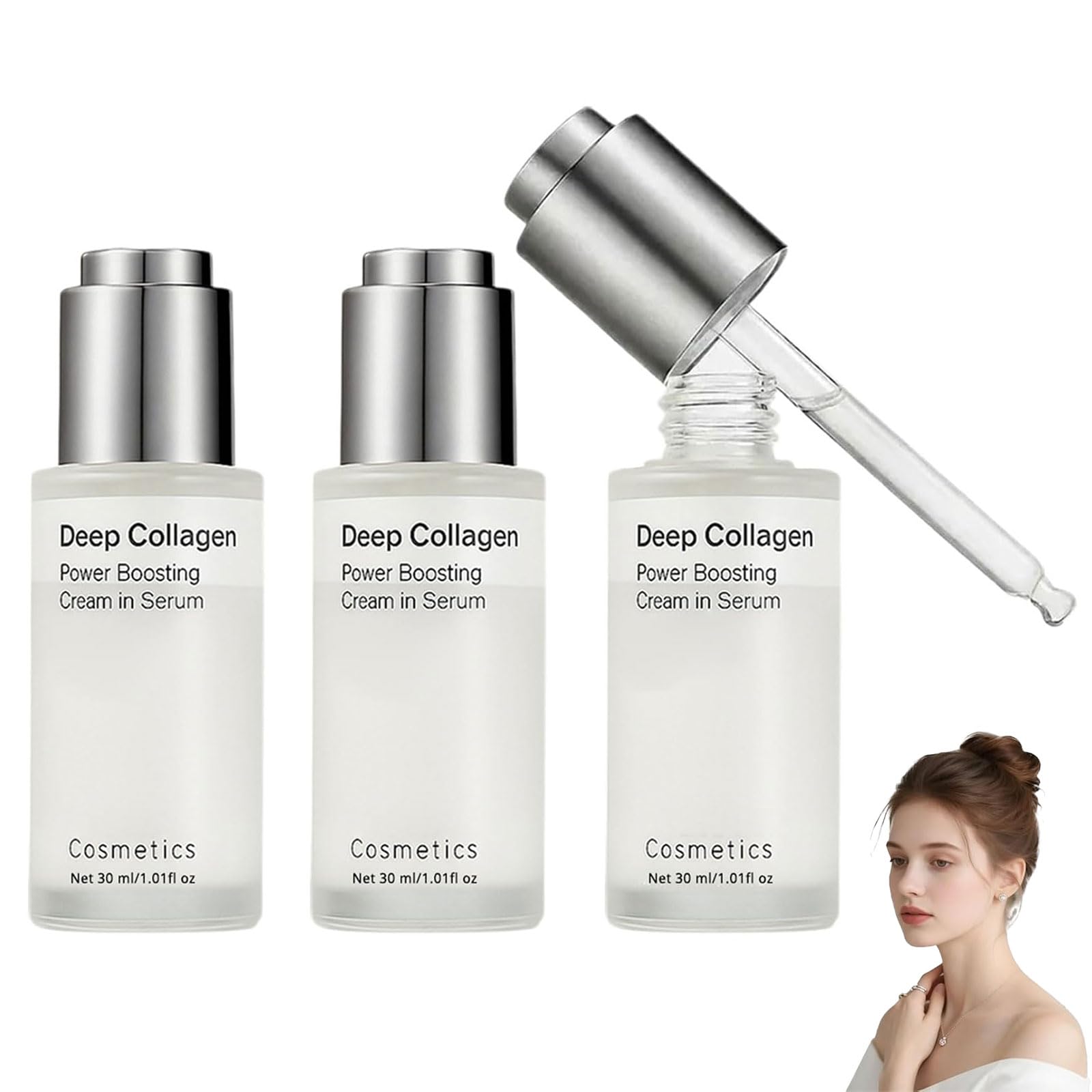 Deep Collagen Serum – Kollagen Serum mit Hyaluronsäure, Straffende Gesichtspflege für glattere & strahlendere Haut, 30 ml (3pcs)