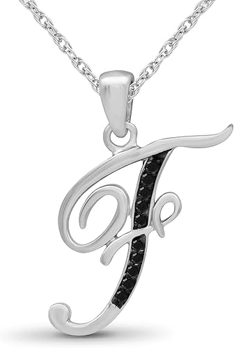 JEWELEXCESS Collar con colgante de letra inicial de diamante negro de 120 quilates para mujer, de plata de ley 925 personalizable, con monograma del
