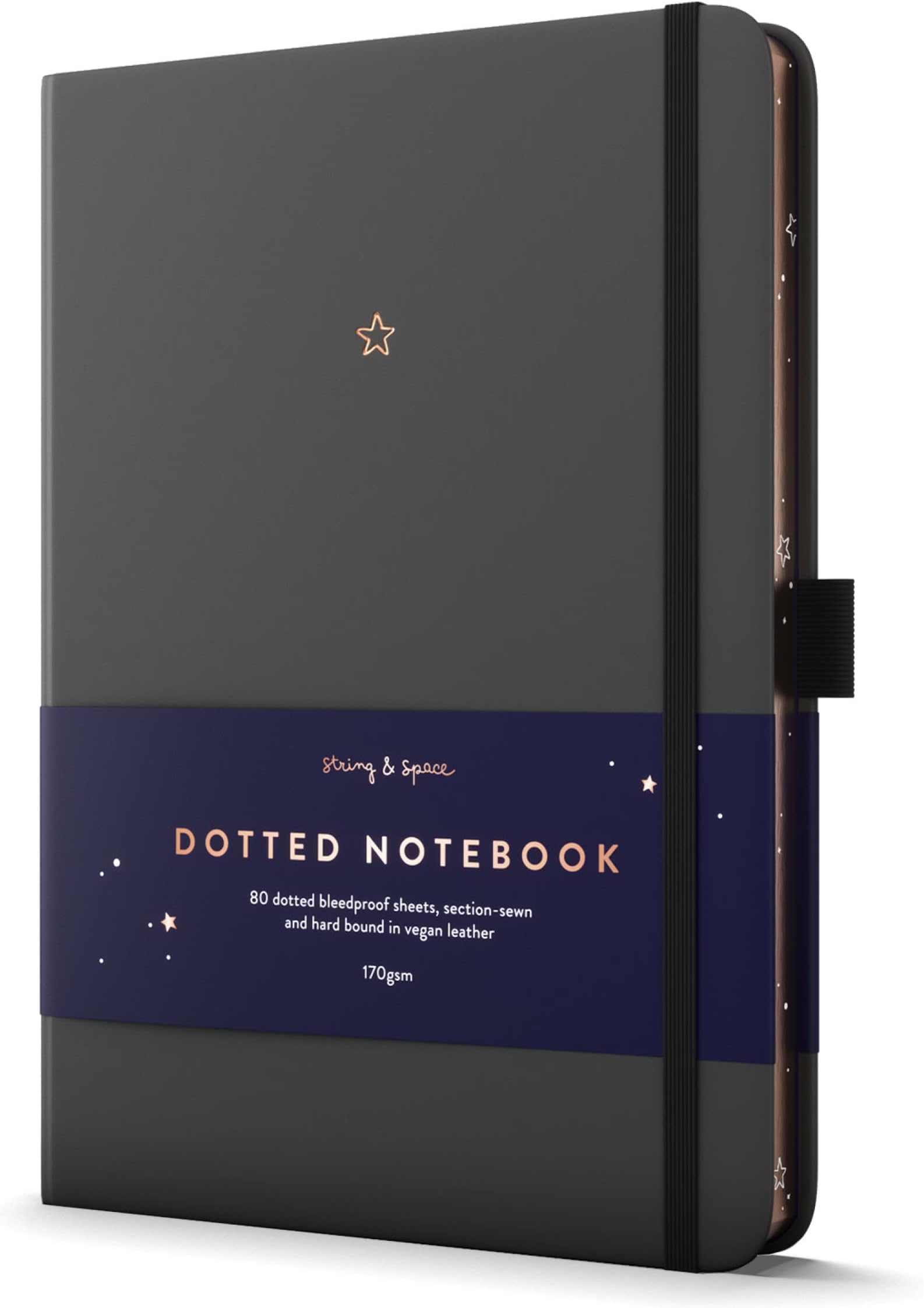 String & Space Bullet Dotted Journal - Dotted Notebook a5 – 170GSM Paper, 160 pages Vegan Leather Cover Journal, Rose Gold with Ribbons and Gift Box
