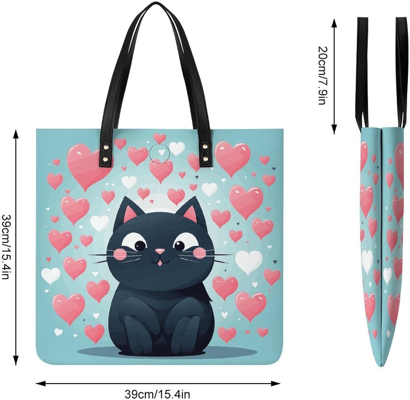 Cute Heart Cat Handbags Large Capacity, Tote Bag Stylish Slouchy, Shoulder Bags for Work Beach Travel And Shopping Grocery.