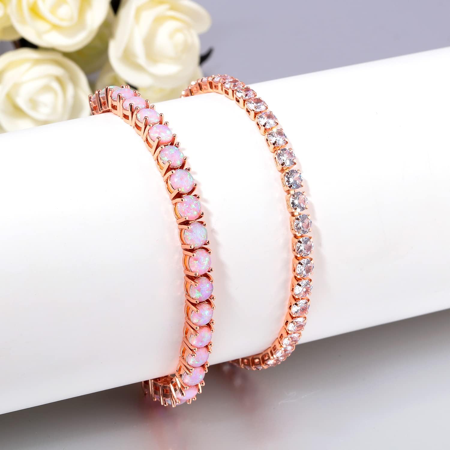 CiNily Adjustable Silver Plated Opal Tennis Bracelet for Women Girls - Fashion Jewelry Gift | Opal Bracelets in Sterling Silver,Rose Gold and Yellow Gold Plating - Image 3