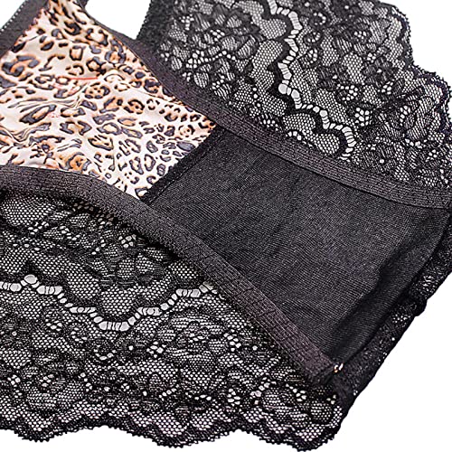 Calcinhas femininas de renda sexy sem costura respiráveis com estampa de leopardo e cintura média ba