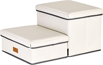 RK Dog Step, Pet Step, For Dogs, 2 Tiers, Main Body, PVC Leather, Storage, Foldable, For Small Dogs, Height 11.8 inches (30 cm), Depth 22.8 inches (58 cm), Planned by Japanese Manufacturers, Ivory