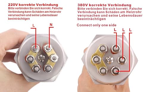 KX-ENERGIE DN40 Heizstab 9000W 380V Dreiphasig, 1,5 Zoll Heizelement BSP-Gewinde Messingflansch, Heizelement Edelstahl mit Kunststoffabdeckung Silikonring