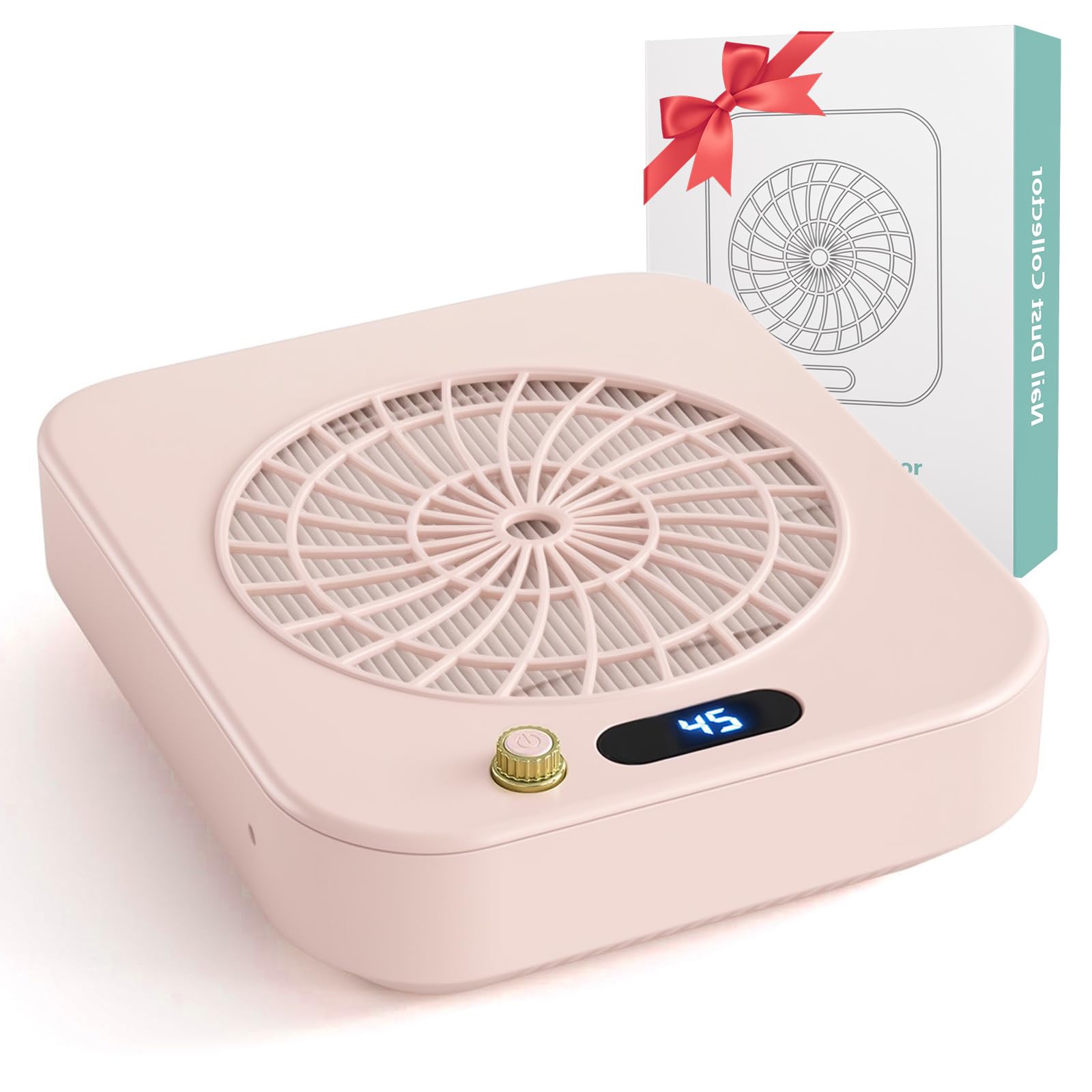CozyZen Colector de Polvo para Uñas: 4300 RPM/45 Velocidades LED, 160 CFM, Motor 30.000 Hrs, Filtro Reutilizable, Salones & Hogar（Rosa）