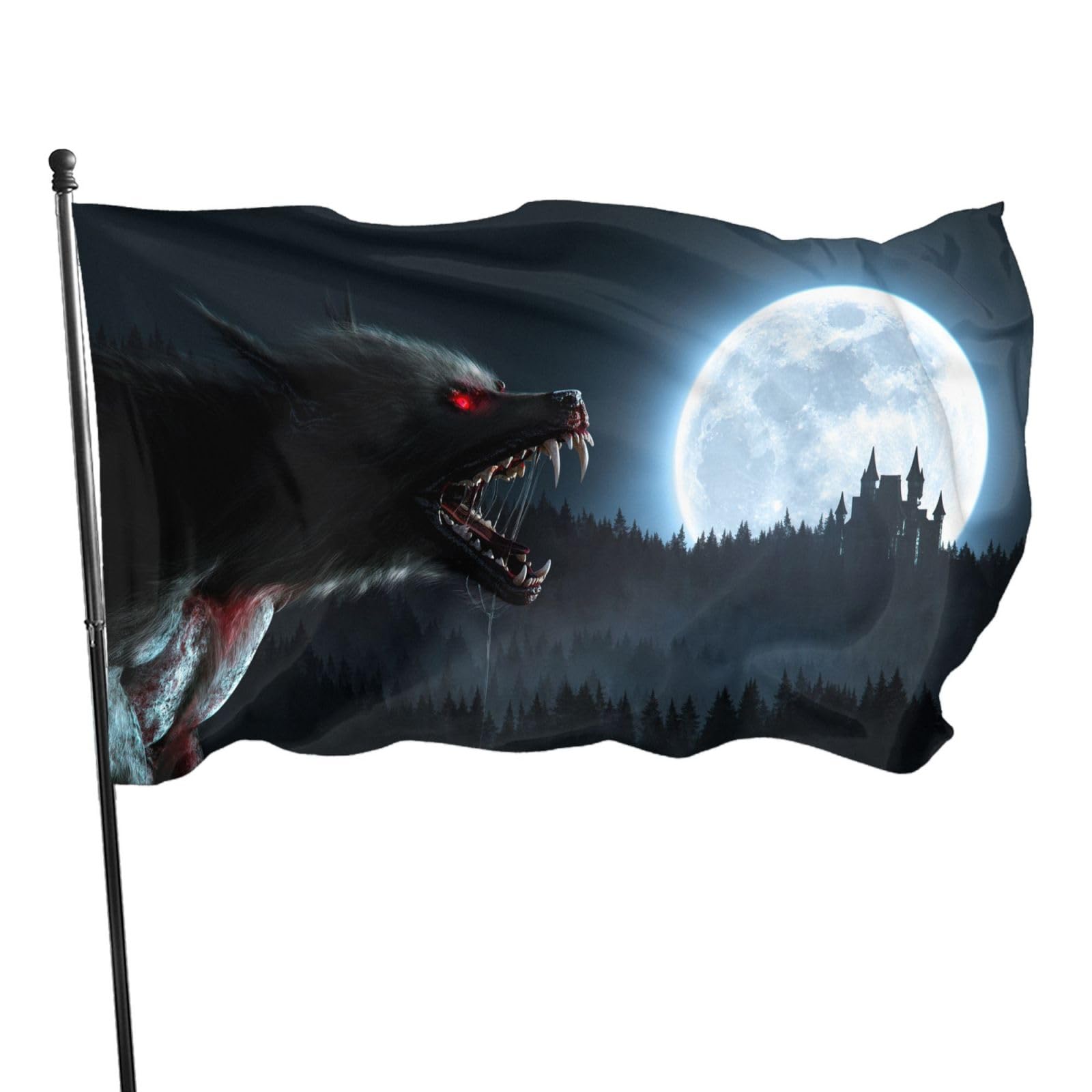 3x5ft (90x150 cm) Decorative House Flag Yard Banner, Werewolf Moonlight Halloween Printing, Garden Flags, Hanging Flag Decor