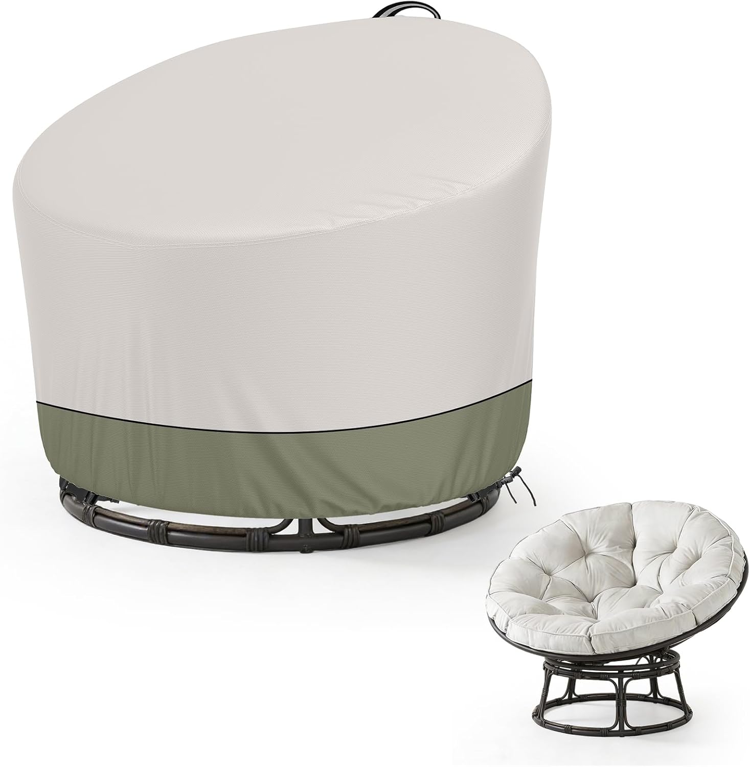 COSHNIBI Papasan Chair Cover,Heavy Duty Waterproof Dustproof Patio Chair Cover,for 47in Outdoor Papasan Chairs with Zipper-20''H x 39''H x 47''Dia,Beige