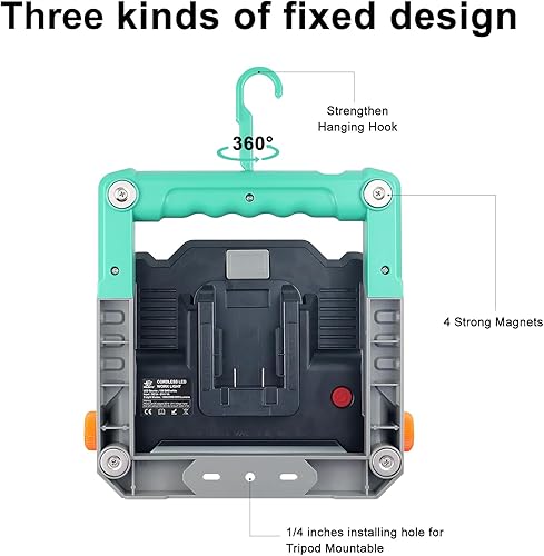 Miniatura 3 de 14-21V LED Work Light, Portable Cordless Work Light Compatible with DewaltMilwaukee, Black & DeckerSTANLEYPorter Power Tool Battery, with Rotating
