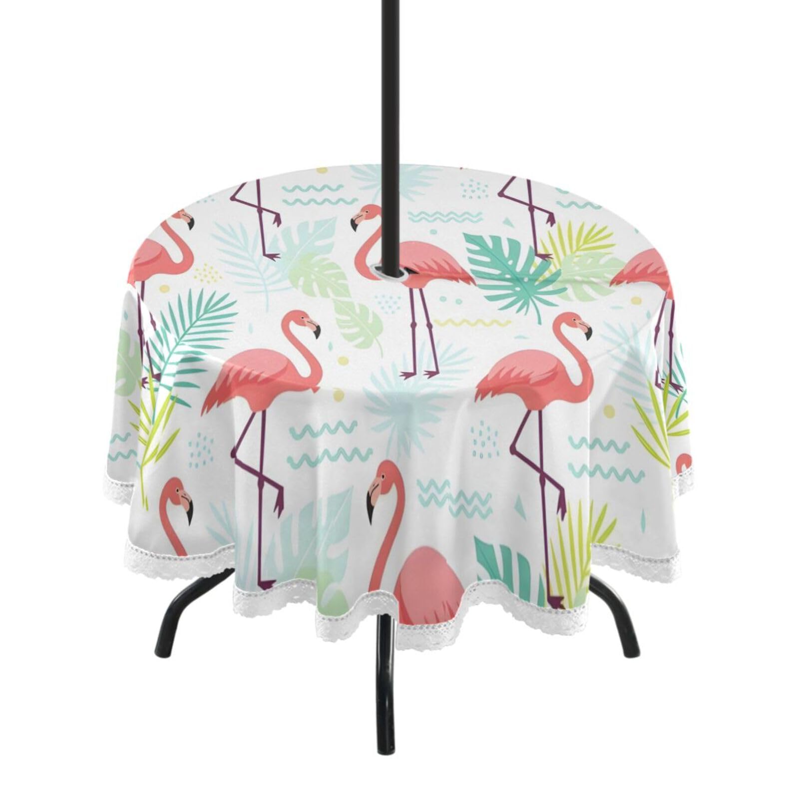 Ttgoth Flamingo Outdoor Table Cloth 152 cm Water Stain & Resistan Tablecloth Wipeable Table Cover with Parasol Hole & Zipper for Garden Patio Party Picnic