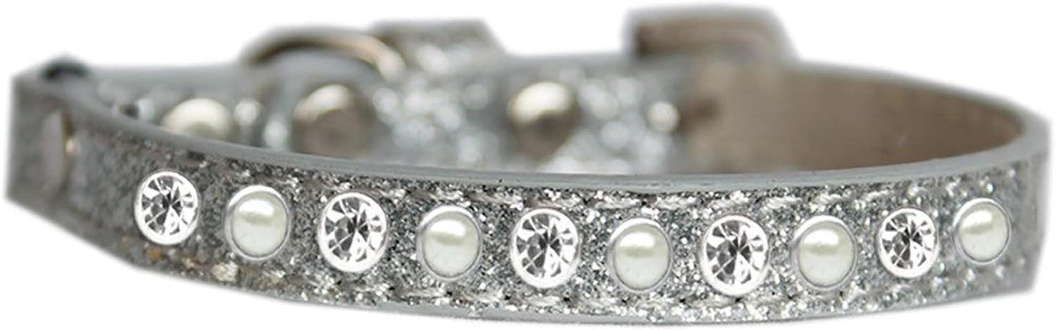 Mirage Pet Products Pearl and Clear Jewel Ice Cream Cat Safety Collar Silver Size 10