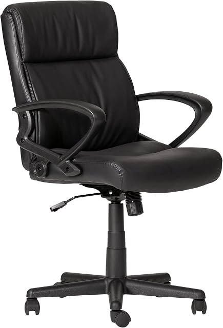 The Workplace Depot Executive Office Chair, Black Cushioned Leather Computer Desk Chair with Arm Supports