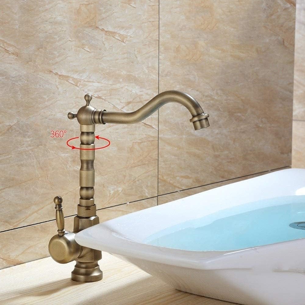 Domestic taps, European Style Copper Body Antique Kitchen Taps Wash Basin Sink Cold Heat Rotate Retro Faucet