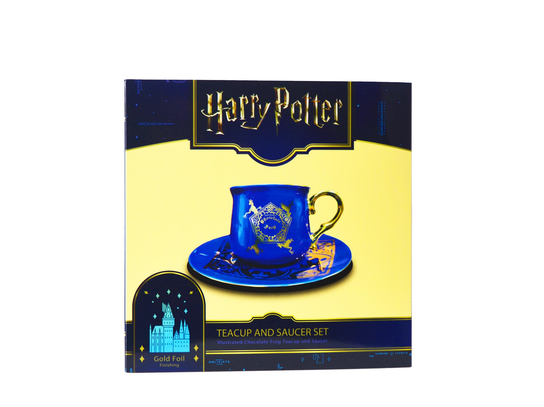 Licensed Harry Potter Chocolate Frog Tea Cup & Saucer Set, Royal Blue Porcelain with Gold Accents, Collector Gift Box - Image 4