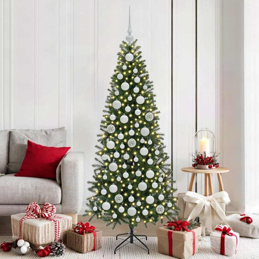 Lot de boules de Noël avec 300 LED, 120 boules en plastique blanc, guirlande lumineuse LED pour sapin de Noël, intérieur et extérieur protégé, alimentation USB, lumière chaude, longueur 30 m