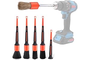SPTA Drill Brush Set, 5 Pack Soft Boar Hair Auto Detail Brush Kit 2.0
