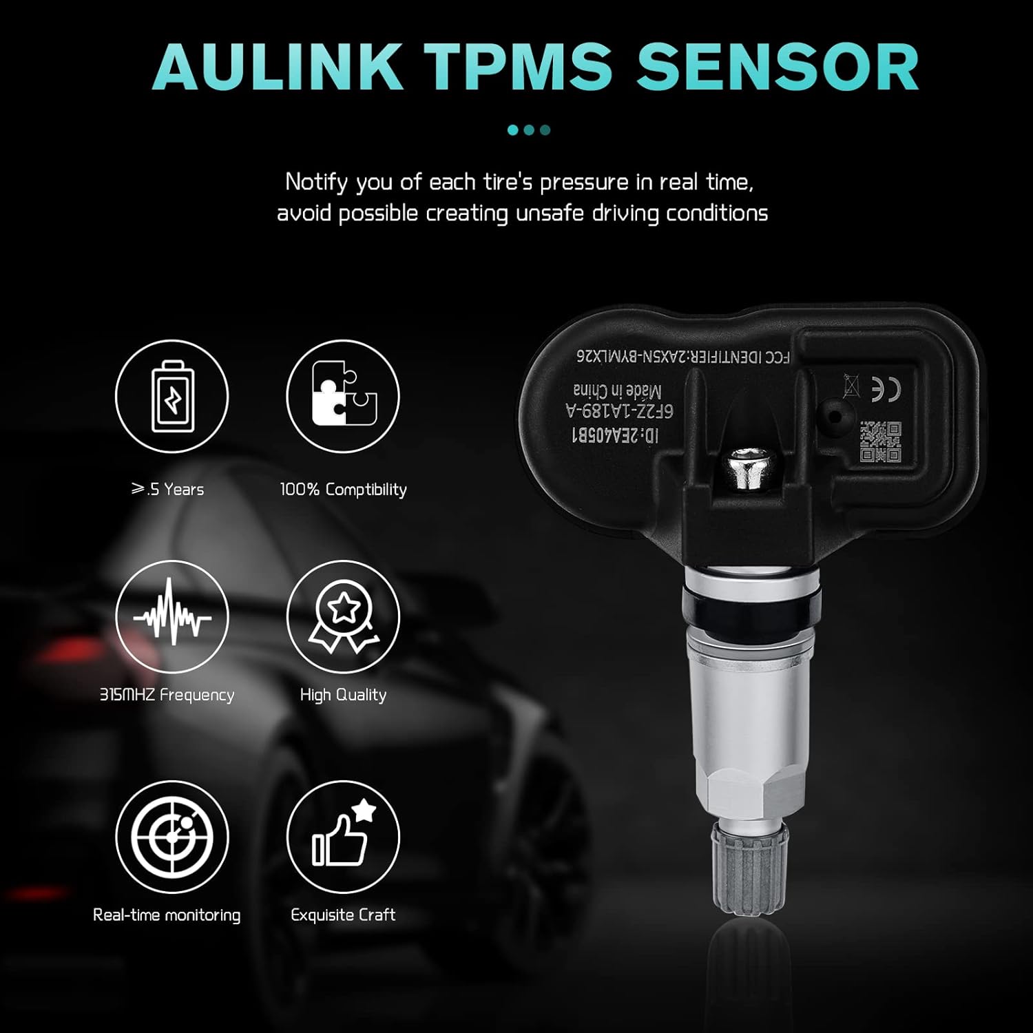 Tire Pressure Sensors 315MHz TPMS for Ford 2005-2011 Escape Edge Expedition Explorer Flex Focus F-150 Fusion Mustang Lincoln MKS MKT MKX MKZ Mazda Mercury Replace# 6F2Z1A189A 7L1Z1A189A