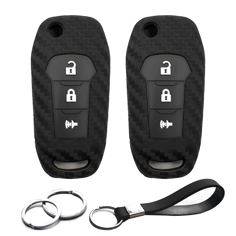 Kit com 2 Capas de Silicone para Chave Ford com 3 Botões, Acabamento Estilo Fibra de Carbono Preto INFIPAR