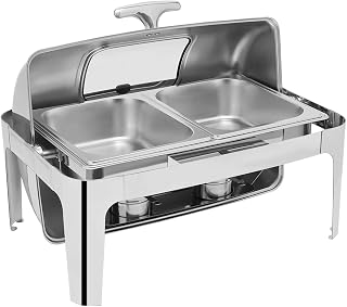 Chafing Dish Buffet Set with Rotatable Lid, 13QT Roll Top Stainless Steel Chafing Server Set with Thickened Base, Catering Commercial Chafers Buffet Warmer for Wedding, Birthday, Christmas, Banquet