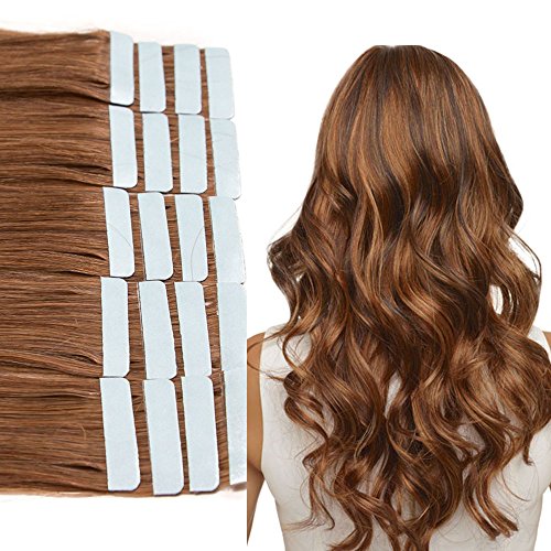 16"-22" Tape in Hair Extensions Skin Weft Real Remy Human Hair Straight 20pcs 30g per pack (20"-30g,#6 Light Brown)