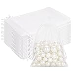 G2PLUS 100PCS White Organza Bags, 4x6 in Sheer Mesh Drawstring Gift Bags, Jewelry Pouches Candy Bag for Christmas, Wedding Favors