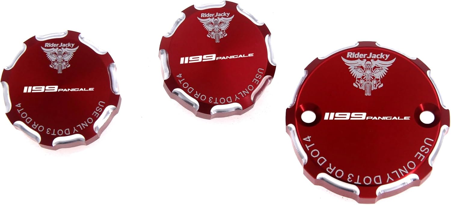 Front Clutch & Brake and Rear Brakes Master Cylinder Fluid Reservoir Cover Cap For Ducati 1199 Panigale 2012 2013 2014 (Red with logo)